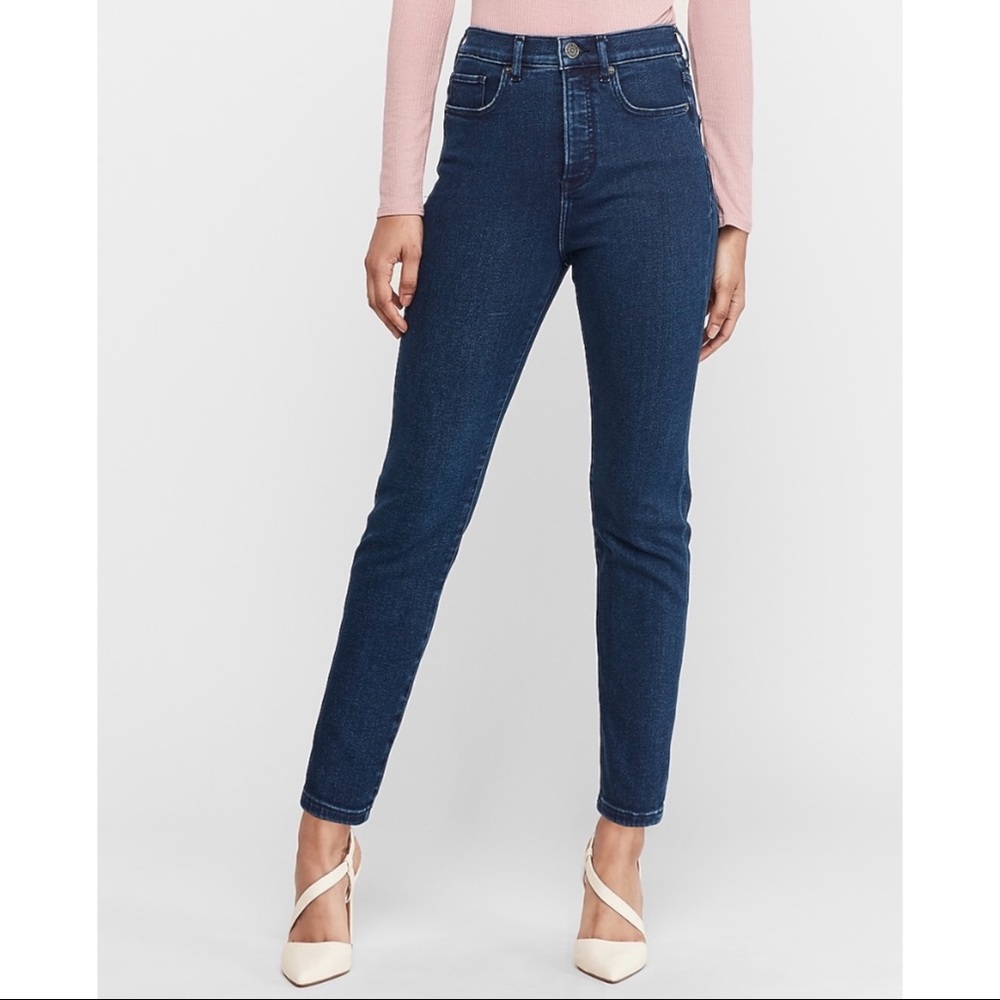 EXPRESS High Waisted Dark Wash Slim Ankle Jeans